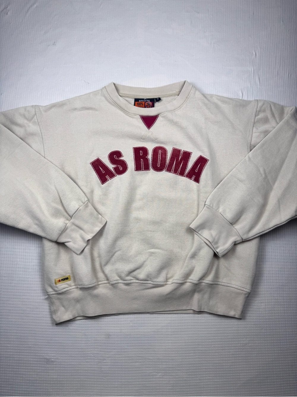 Roma Cream Crewneck Sweatshirt with Burgundy AS ROMA Logo